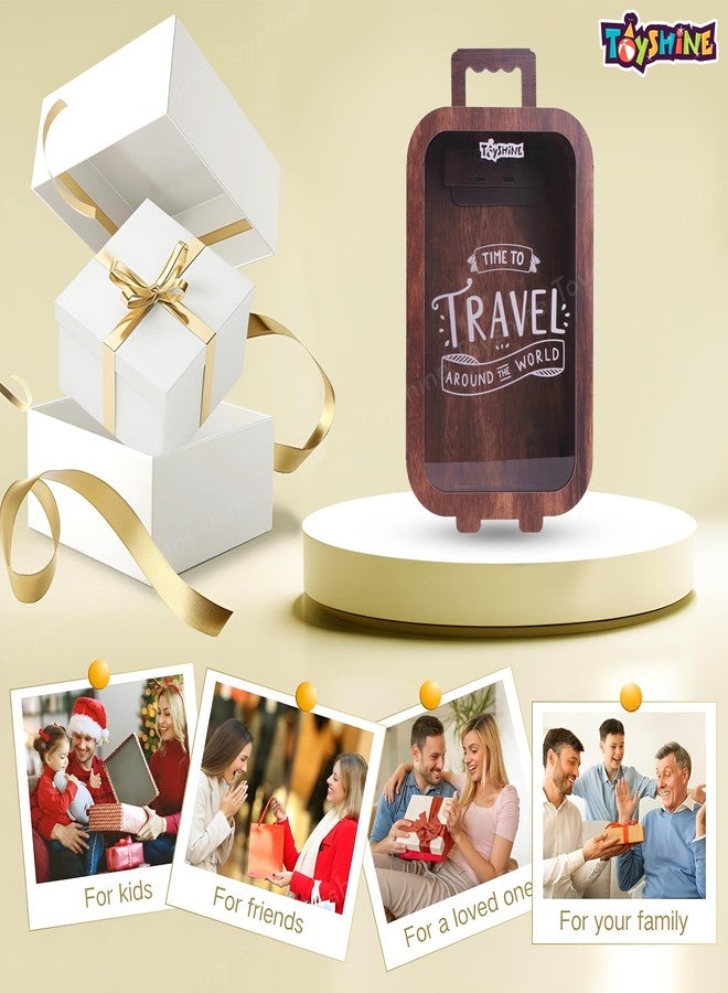 توي شاين حصالة نقود خشبية على شكل حقيبة سفر من توي شاين، مع هدف ادخار يصل إلى 100000، خزنة نقود وحافظة أموال للكبار والصغار - Image 5